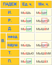 Просклонять слово мышь по падежам.