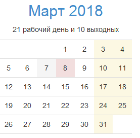 8 березня 2018 - скільки вихідних, як працюємо?